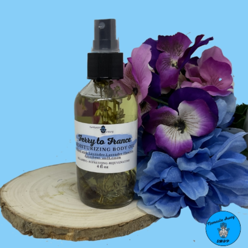 FERRY TO FRANCE Lavender and lemon Amethyst Infused Body Oil 4oz Bottle
